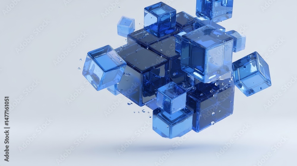 Obraz premium Floating Blue Transparent Cubes in Abstract Arrangement