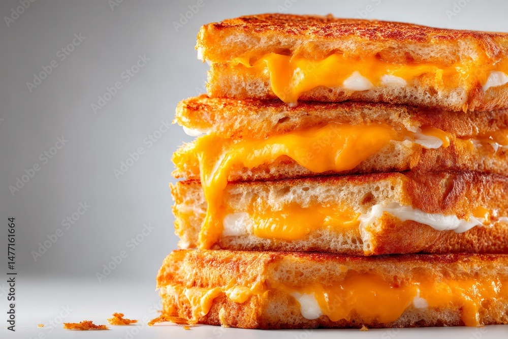 Melted cheese oozing from perfectly toasted sandwiches stacked on a clean surface Melted cheese oozing from perfectly toasted sandwiches stacked on a clean surface