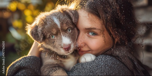 Woman Holding Puppy with Loving Expression
