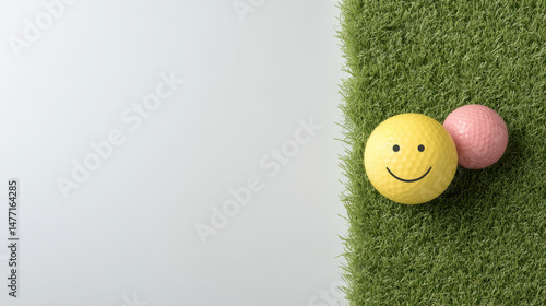 dynamic portrait of minigolf player smiling positioned on left side of frame