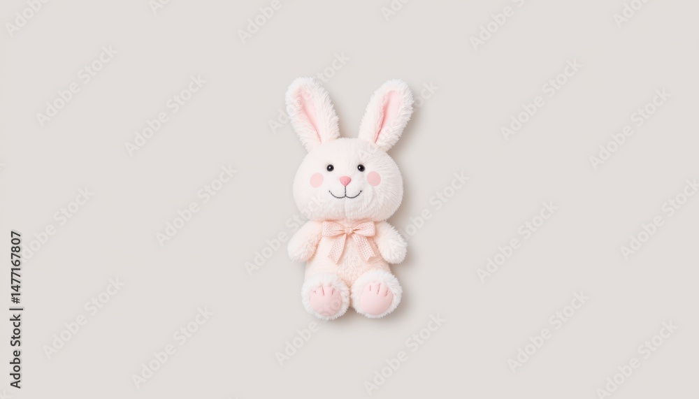 Fototapeta premium Adorable stuffed rabbit toy on white background, perfect for playtime and decoration