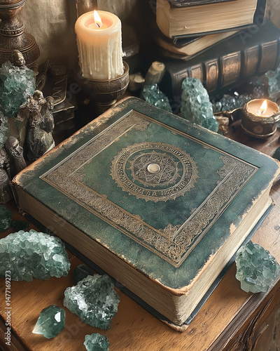 An ancient spell scroll slowly unrolling with glowing runes, enchanted lighting