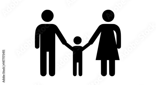 Mom dad and child holding hands black and white icon
