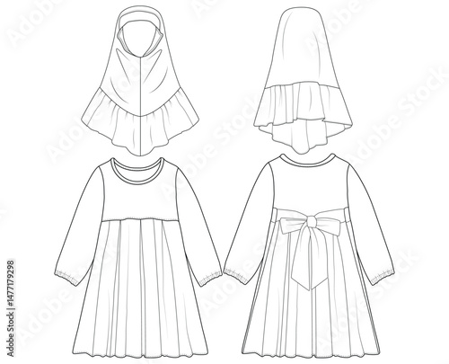 Baby Girls Islam Hijab Jilbab Robe Abaya Dress vector Art design