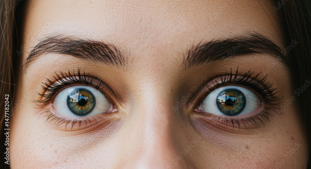 Naklejka premium Surprise wide eyes, Astonishment expression, Wonderment portrait, Realistic human face, Emotional reaction, Curious gaze