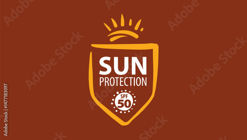 Hand-drawn vector sun protection logo for packaging