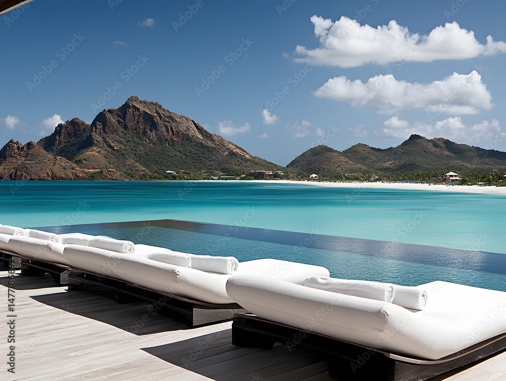 Fototapeta premium Luxury Beachfront Villa Infinity Pool Tropical Getaway