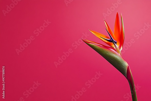 Bird of paradise contrasts pink backdrop