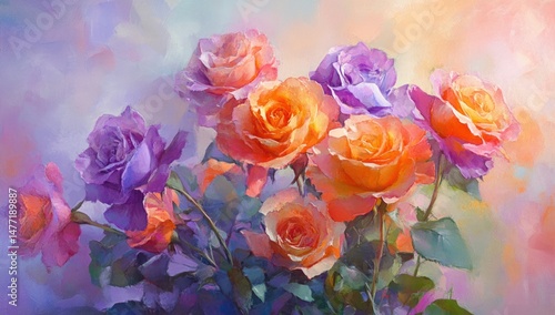 Orange and Purple Roses Bouquet.