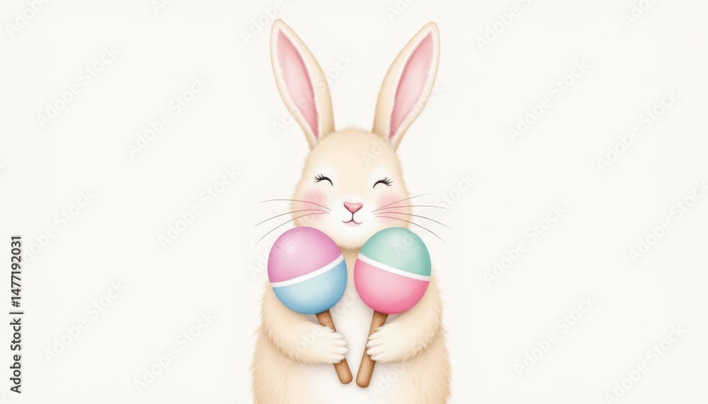 Fototapeta premium Adorable easter bunny and colorful eggs, a celebration of spring festive traditions