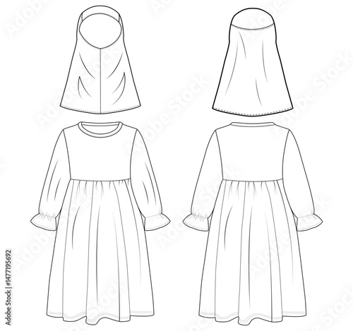 Baby Girls Islam Hijab Jilbab Robe Abaya Dress vector Art design