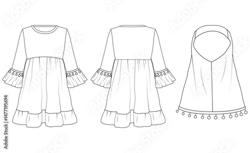 Baby Girls Islam Hijab Jilbab Robe Abaya Dress vector Art design