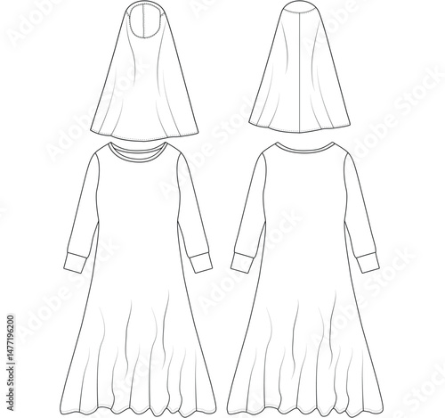 Baby Girls Islam Hijab Jilbab Robe Abaya Dress vector Art design