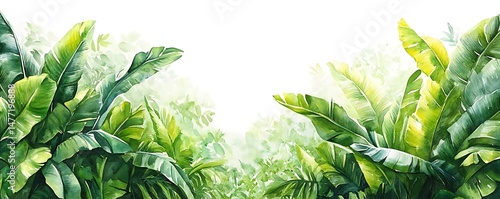 Lush tropical foliage, bright sunlight, nature background, design
