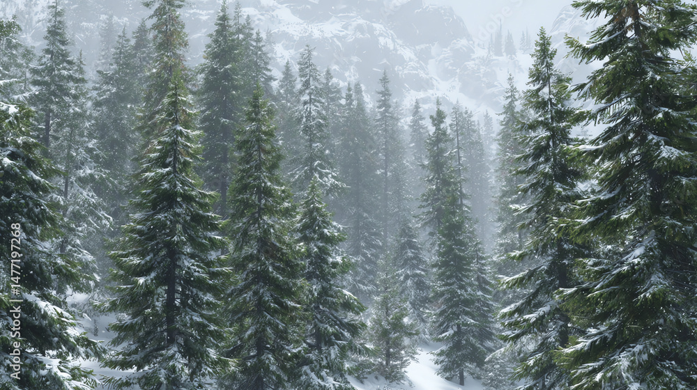Fototapeta premium dense evergreens with snow