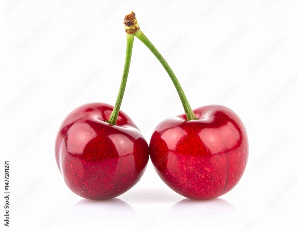 Cherry with Stem Pair on Isolated White Background Cherry with Stem Pair on Isolated White Background