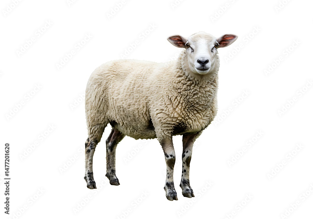 Naklejka premium A full body shot of a sheep on a white background plain