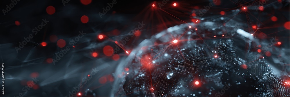Abstract dark background with nebula-like formations and small red glowing particles. Abstract dark background with nebula-like formations and small red glowing particles.