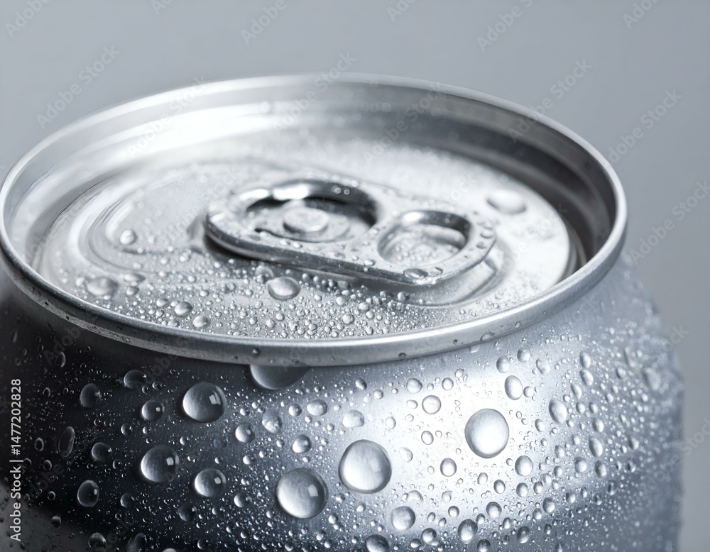 Close-up of a cold, sweating aluminum can with condensation droplets. Perfect for beverage, refreshment, or summer themes. Close-up of a cold, sweating aluminum can with condensation droplets. Perfect for beverage, refreshment, or summer themes.