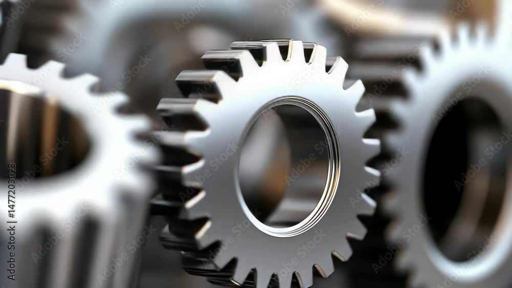 Gear System: A close-up shot reveals the intricate network of metal gears interlocked. The metallic sheen glistens, highlighting the precision and mechanical harmony. Gear System: A close-up shot reveals the intricate network of metal gears interlocked. The metallic sheen glistens, highlighting the precision and mechanical harmony.
