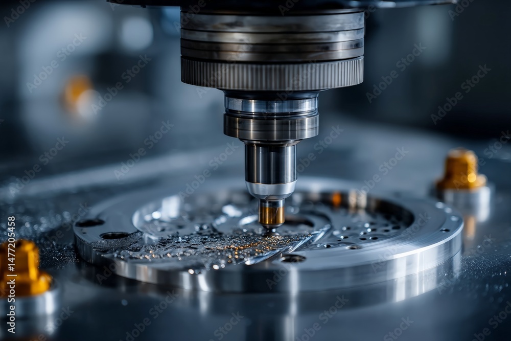 Precision machining process taking place in a state-of-the-art workshop in the afternoon Precision machining process taking place in a state-of-the-art workshop in the afternoon