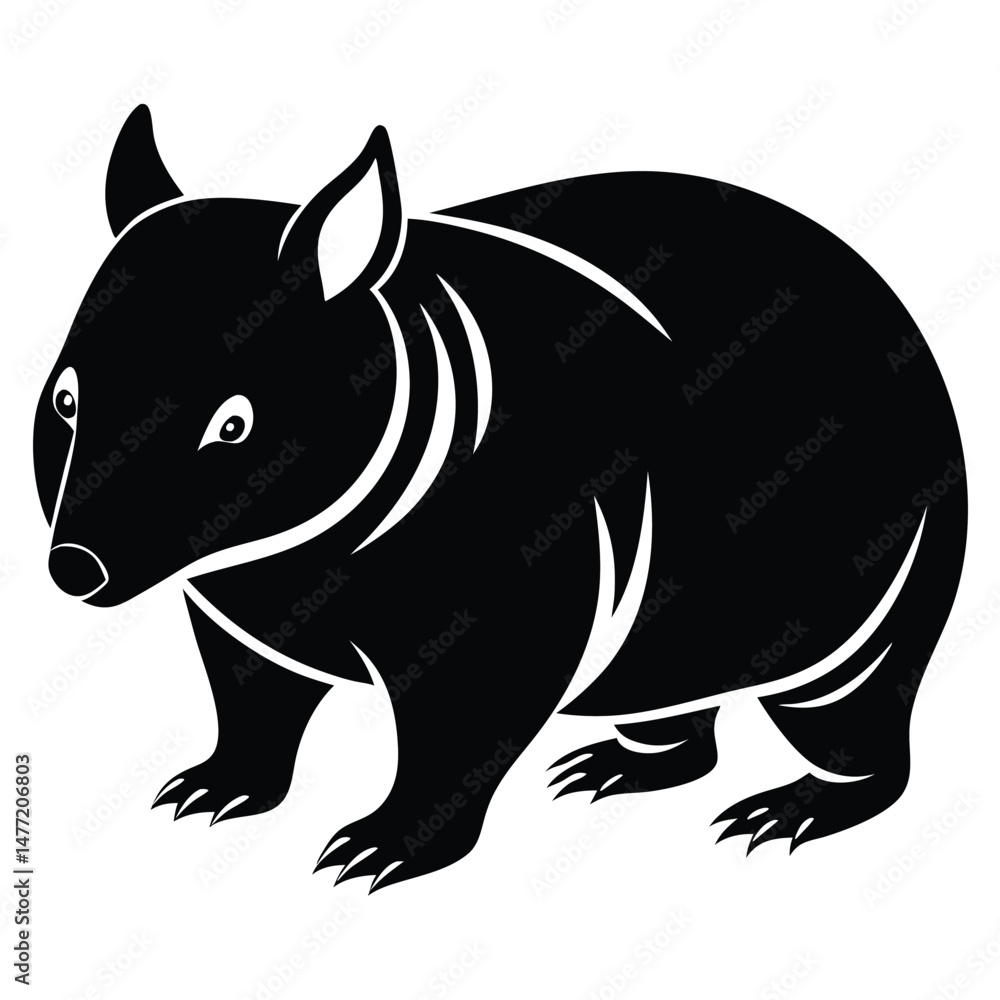 Obraz premium Isolated Black Wombat Illustration Marsupial with Sturdy Build and Small Ears