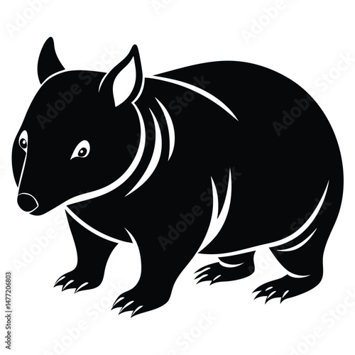 Isolated Black Wombat Illustration Marsupial with Sturdy Build and Small Ears