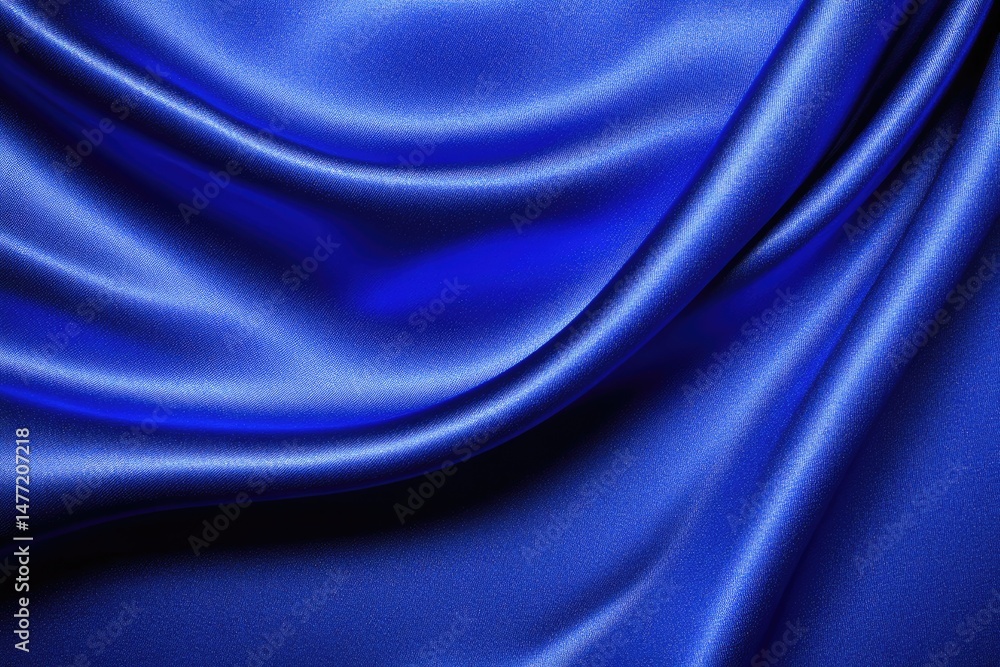Deep blue silk fabric drapes in soft folds Deep blue silk fabric drapes in soft folds