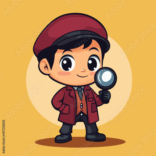 Detective boy mascot cute cartoon no details solid background bright