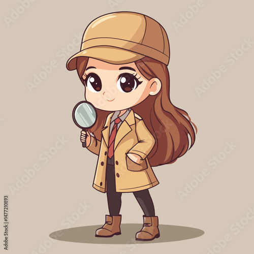 Detective girl mascot cute cartoon no details solid background