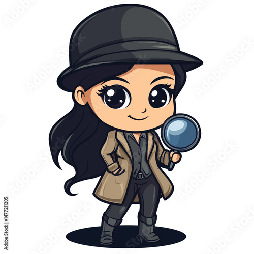 Detective girl mascot cute cartoon no details solid background