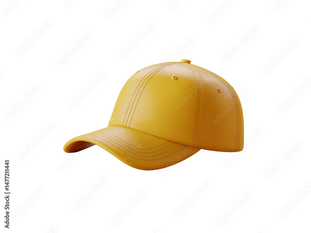Fototapeta premium Stylish rendered yellow baseball cap isolated on black background graphic design element