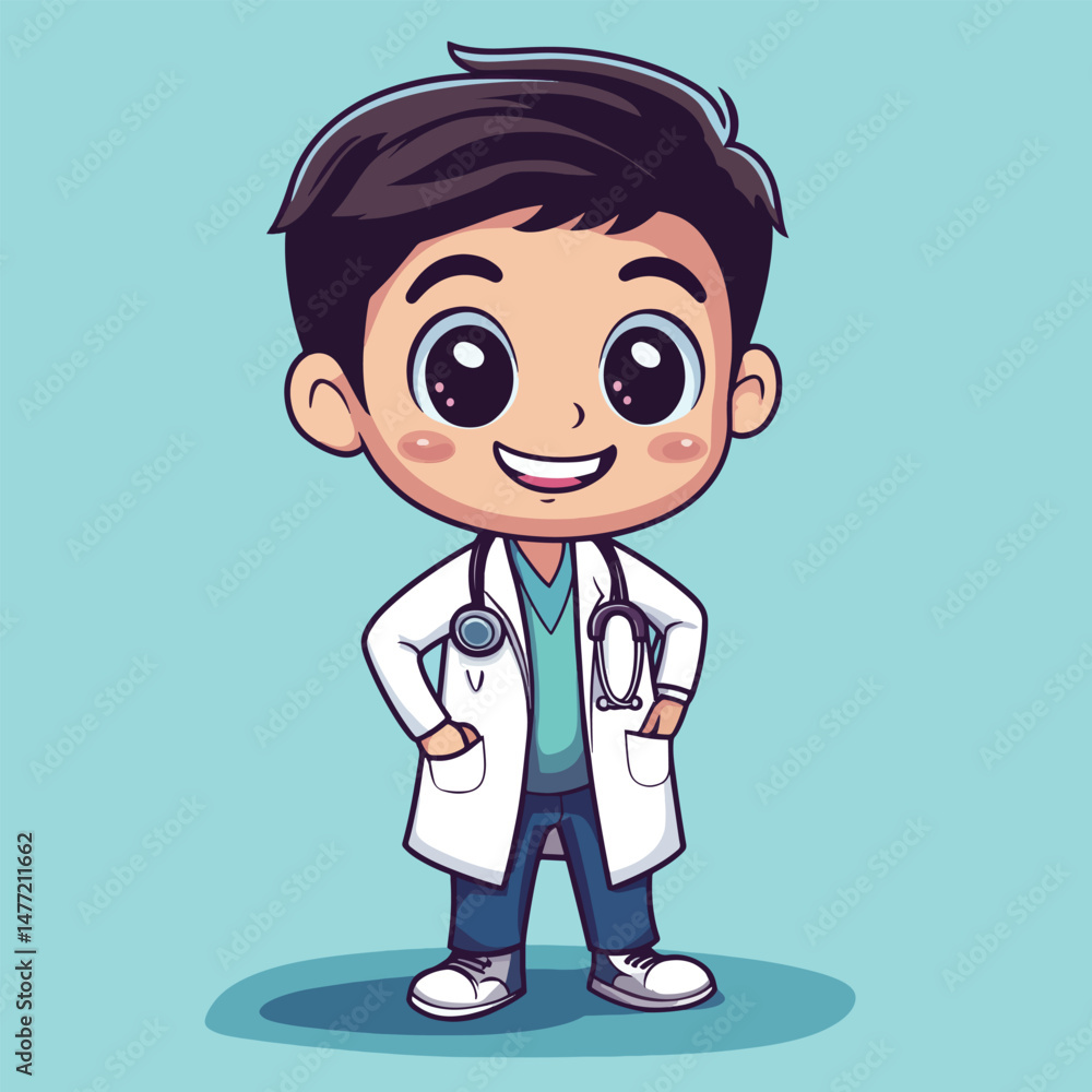 Fototapeta premium cartoon cute Doctor boy mascot cute cartoon no details solid background