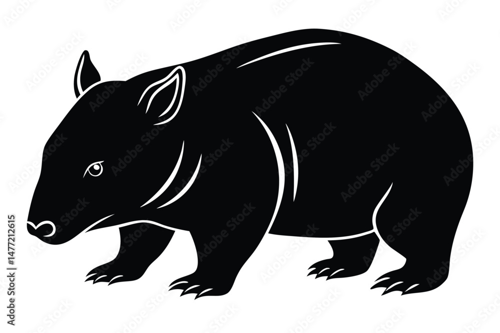 Fototapeta premium Bold Black Silhouette of a Wombat Walking, Australian Native Animal Illustration Design