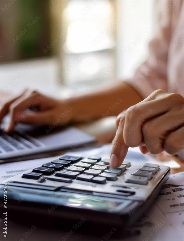 Stressed young woman checking bills, taxes, and bank balance at home, calculating monthly expenses and debt, financial pressure, economic anxiety, budget planning and money management concept

