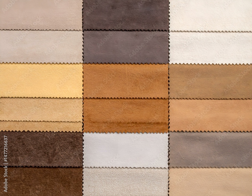 Fototapeta premium Diverse fabric swatches in various neutral shades. Ideal for interior design, fashion, or textile projects.