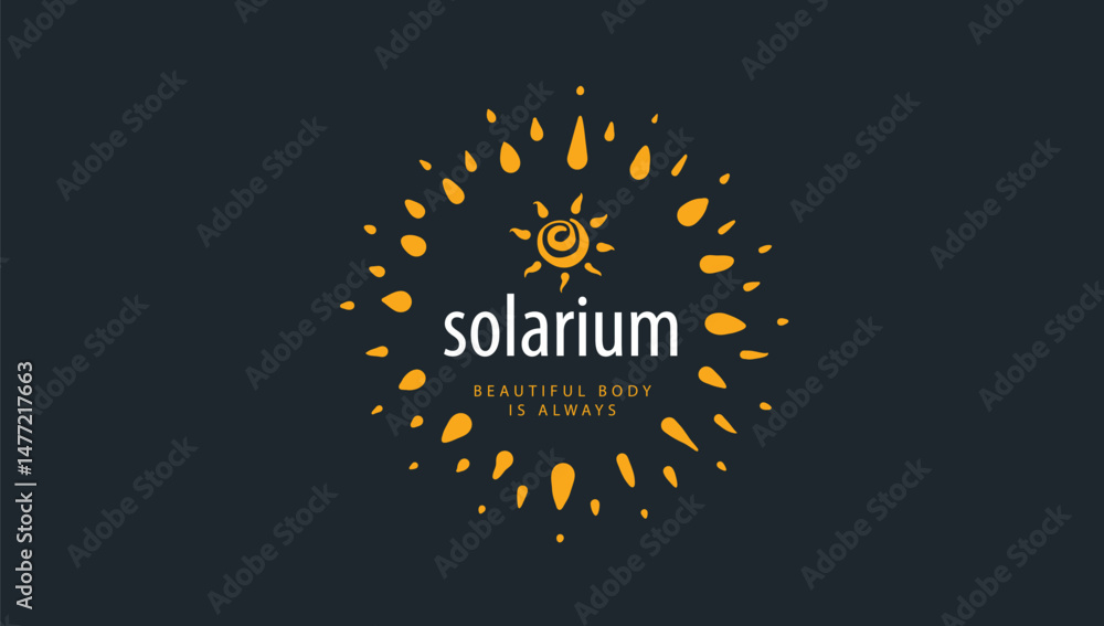 Naklejka premium Hand-drawn vector logo on a black background for a solarium