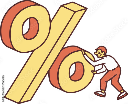 Person Pushing Giant Percentage Symbol
