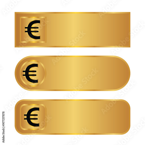modern gold design euro symbol button element vector template blank space, euro text box element golden luxury