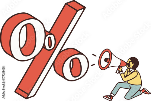 Person Pushing Giant Percentage Symbol