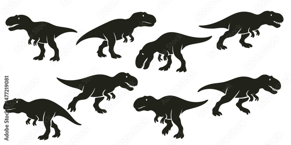 Fototapeta premium Vector dinosaurs silhouette set, various poses, black silhouette style