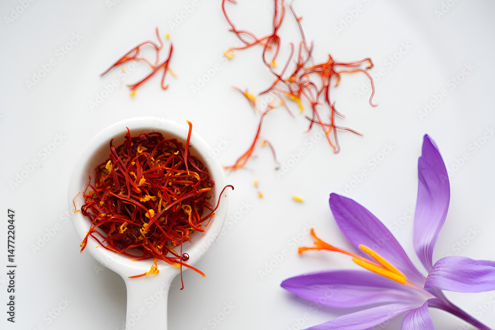Fototapeta premium saffron and flower on white plate