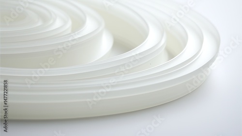 Close-up of several white, concentric, oval-shaped silicone rubber seals.