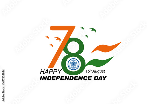 15 August Celebration 78th Independence Day. template design.  78th Year Anniversary. Vector Logo. 78th India Independence Day freedom celebration concept or tricolor flag, icon, poster, banner