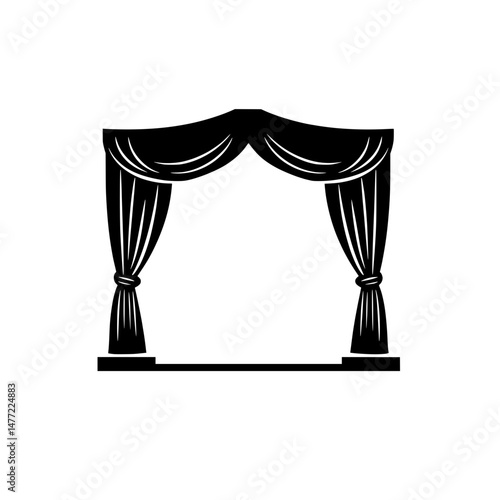Curtain icon with open drapes tied to the side for theater, stage, or window decoration visuals