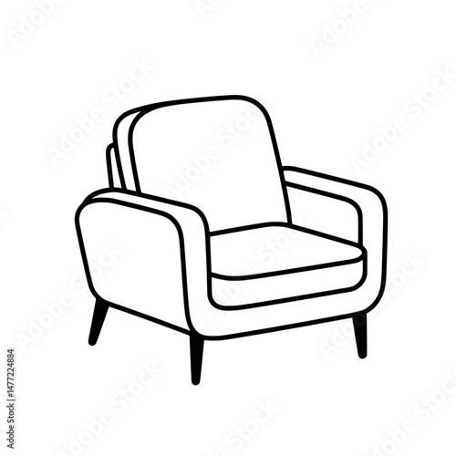 Soft upholstered armchair in clean line art style for home or office interior layout visuals