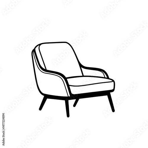 Modern single lounge chair in angled perspective for interior design illustrations