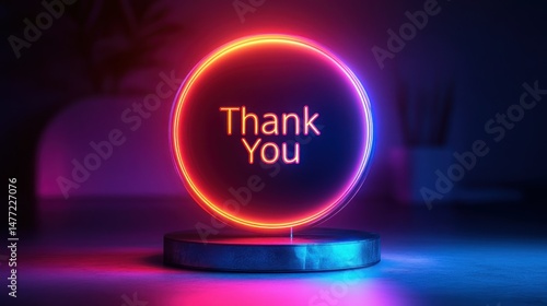 Neon thank you circle, glowing in vibrant colors