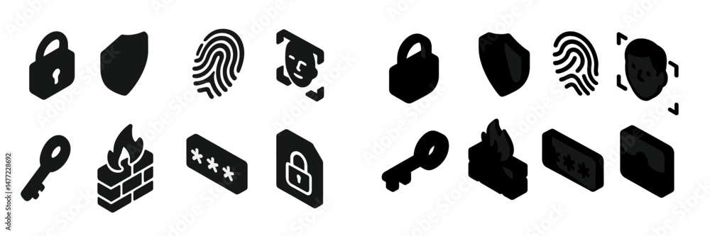 Fototapeta premium Collection of web icons featuring security, authentication, and data protection symbols for digital applications and services