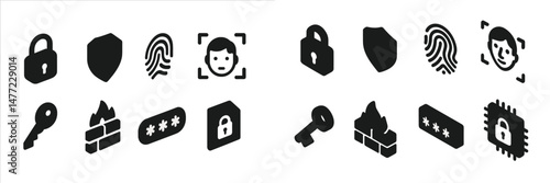 Set of web icons representing security features and user authentication methods for digital applications